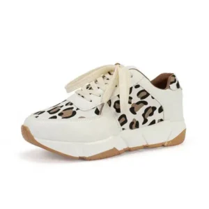 Jojofab Women Fashion Autumn And Winter Leopard Leather Stitching Sneakers