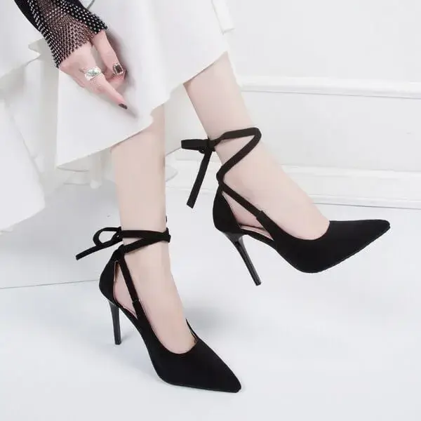 Jojofab Women Fashion Solid Color Plus Size Strap Pointed Toe Suede High Heel Sandals Pumps