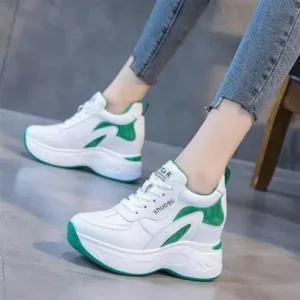 Jojofab Women Fashion Round Toe Platform Medium Heel Lace-Up Colorblock Sneakers