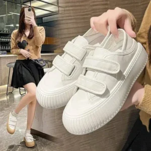 Jojofab Women Fashion Round Toe Thick Sole Velcro Pu Sneakers