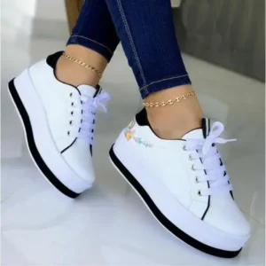 Jojofab Women'S Fashion Round Toe Thick Sole Shallow Lace-Up Casual Sneakers