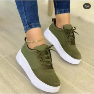 Jojofab Women'S Fashion Casual Round Toe Thick-Soled Lace Up Canvas Sneakers