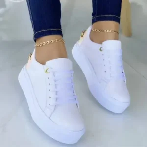 Jojofab Women Fashion Round Toe Platform Lace Up Solid Color Sneakers