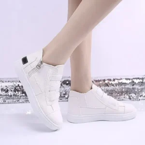 Jojofab Women Fashion Round Toe Mid-Top Canvas Raw Edge Elastic Sneakers