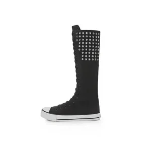 Jojofab Women Fashion Rivet Decor Side Zipper Canvas High Boots