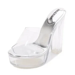 Jojofab Women Fashion Plus Size Transparent Crystal Chunky Heel Platform High