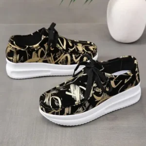 Jojofab Casual Graffiti Round Toe Platform Plus Size Sneakers