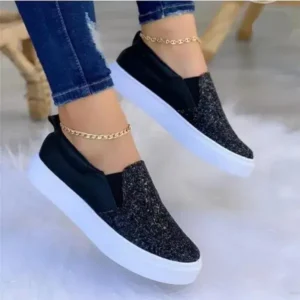 Jojofab Thick Sole Casual Sequined Shoes Women Flat Shoes