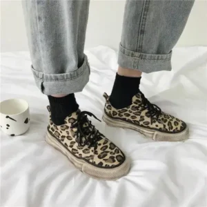 Jojofab Women Fashion Leopard Printing Flat Sneakers