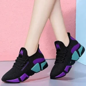 Jojofab Women Fashion Casual Lace-Up Design Mesh Breathable Color Blocking Platform Running Sneakers