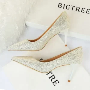 Jojofab Women Fashion Plus Size Sexy Sequin Point-Toe Shoes