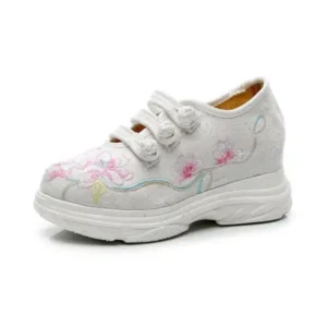 Jojofab Women Casual Flower Embroidered Round Toe Platform Canvas Sneakers