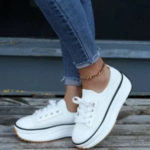 Jojofab Women Simple Casual Knit Upper Thick-Soled Lace-Up Sneakers