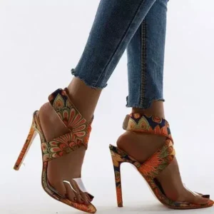 Jojofab Women Fashion Plus Size Floral Point Toe High Heel Sandals