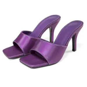 Jojofab Women Sexy Square Head Purple Stiletto Slippers