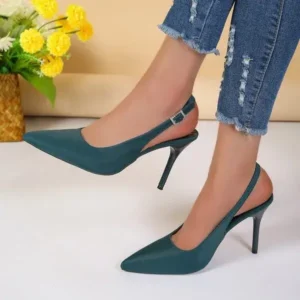 Jojofab Summer Women Fashion Plus Size Elegant Pointed Toe Strap Buckle Sling Back Stiletto Heel PU Sandals