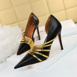 Jojofab Women Fashion Sexy Pointed Toe Hollow Design Stiletto Shoes