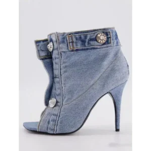 Jojofab Women Fashion High Heel Denim Button High Top Boots