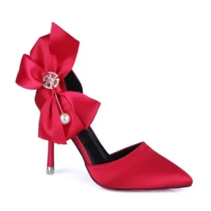 Jojofab Women Fashion Elegant Solid Color PU Pointed Toe Bowknot Pumps