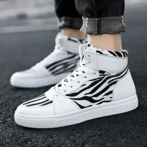 Jojofab Men'S Fashion Zebra Print Breathable Canvas High Top Sneakers