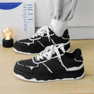 Jojofab Men'S Fashion Black White Breathable Canvas Sneakers