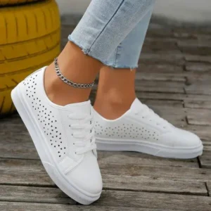 Jojofab Women Fashion Solid Color Plus Size Hollow Lace-Up Round-Toe Sneakers