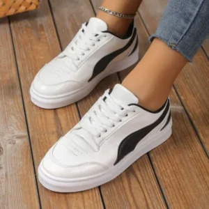 Jojofab Women Fashion Plus Size Thick-Soled Round Toe Flat Sneakers