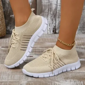 Jojofab Women Casual Plus Size Solid Color Mesh Breathable Flat Sneakers