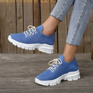 Jojofab Women Fashion Casual Breathable Flying Woven Lace-Up Thick-Soled Sneakers