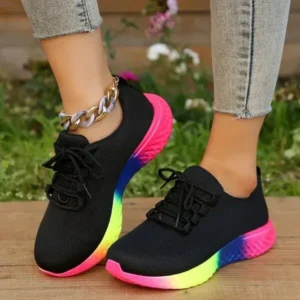 Jojofab Women Fashion Casual Mesh Breathable Rainbow Sneakers