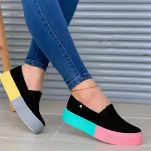 Jojofab Women Fashion Casual Color Block Thick-Soled Elastic Loafers