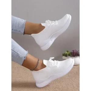 Jojofab Summer Women Fashion Breathable Mesh Fly-Woven Solid Color Sneakers