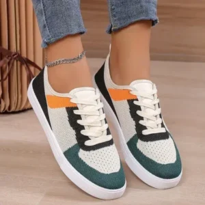 Jojofab Women Fashion Casual Color Blocking Mesh Fly-Woven Breathable Sneakers