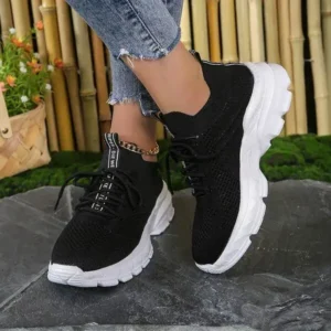 Jojofab Women Fashionable Casual Solid Color Lace-Up Sneakers