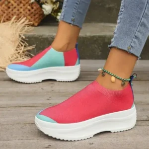 Jojofab Women Fashion Casual Color Blocking Fly-Woven Thick-Soled Sneakers