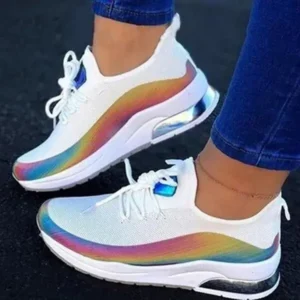 Jojofab Women Fashion Casual Rainbow Color Blocking Sneakers