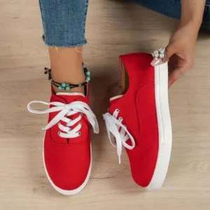 Jojofab Women Fashion Casual Solid Color Lace-Up Canvas Shoes