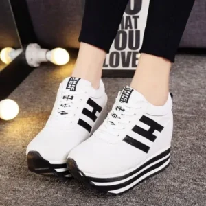 Jojofab Women Fashion Casual Letter Printed Lace-Up Thick-Soled Sneakers