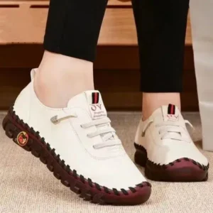 Jojofab Women Fashion Retro Solid Color PU Breathable Hollow Stitching Sneakers