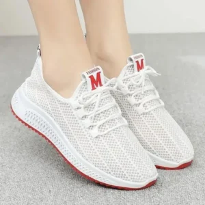 Jojofab Women Fashion Mesh Solid Color Lace-Up Sneakers