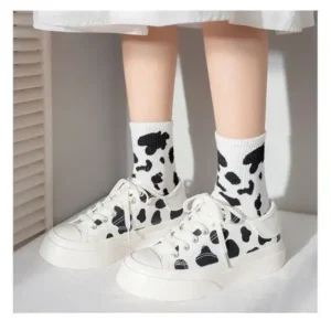 Jojofab Women Fashion Platform Cute Cow Pattern Lace-Up Sneakers