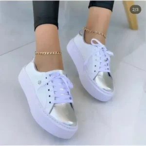 Jojofab Women Fashionable Round Toe Lace-Up Sneakers