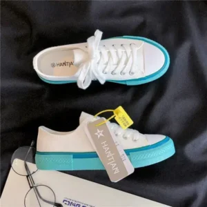 Jojofab Women Fashion Cream Blue Canvas Lace-Up Sneakers