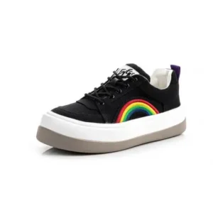 Jojofab Women Fashion Casual Rainbow Color Block Platform Canvas Platform Shoes