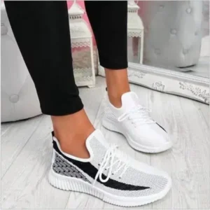 Jojofab Women Fashion Casual Thick Sole Breathable Fly Woven Thick Sole Lace Up Sneakers