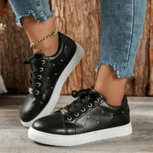 Jojofab Women Fashion Shallow Toe Round Toe Casual Lace Up Sneakers