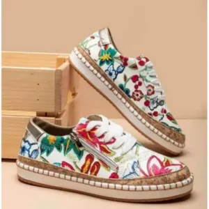 Jojofab Women Fashion Color Matching Ethnic Style Printed Sneakers