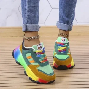 Jojofab Women Fashion Platform Color Block Platform Sneakers