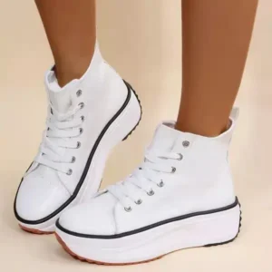 Jojofab Women Fashion Platform Round Toe Canvas Lace Up Sneakers