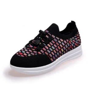 Jojofab Women Fashion Low-Top Lace-Up Platform Color-Block Fly-Knit Sneakers